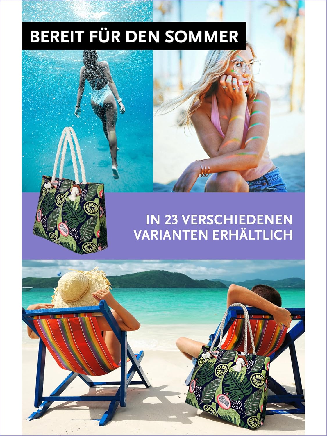 Thumbnail 4 de DonDon Strandtasche XXL mit Reißverschluss – Umhängetasche & Shopper für Damen im Beach Look