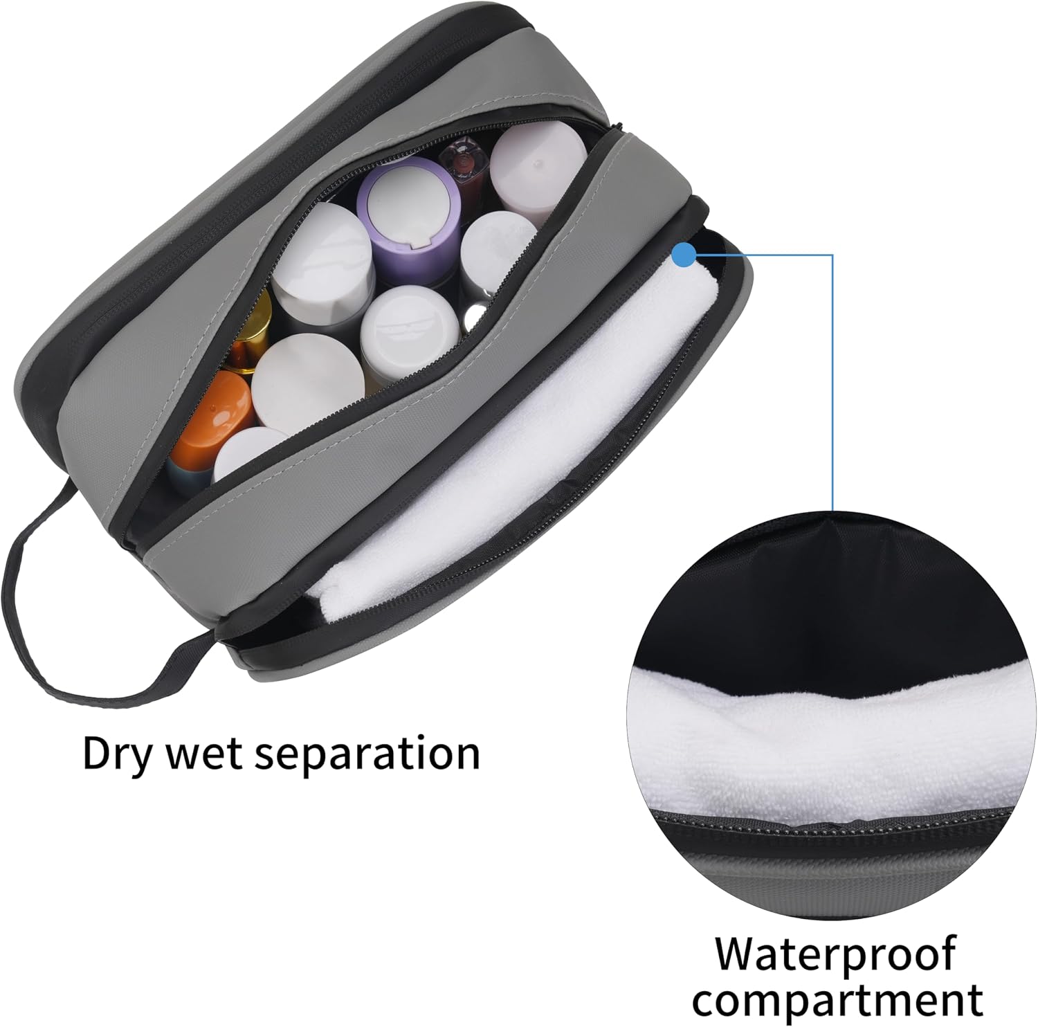 Detalle 2 de IHIGOGOFA Travel Toiletry Bag for Men: Water-Resistant, Dry & Wet Separation, Portable Organiser