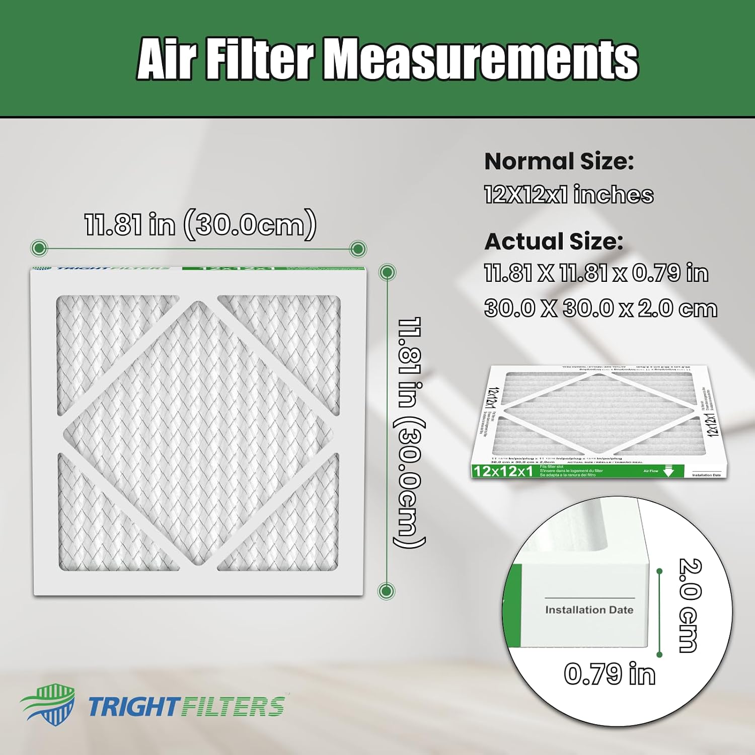 Detalle 2 de TRIGHTFILTERS 12x12x1 Air Filter 6 Pack – Durable MERV 8 Pleated Home HVAC Replacement