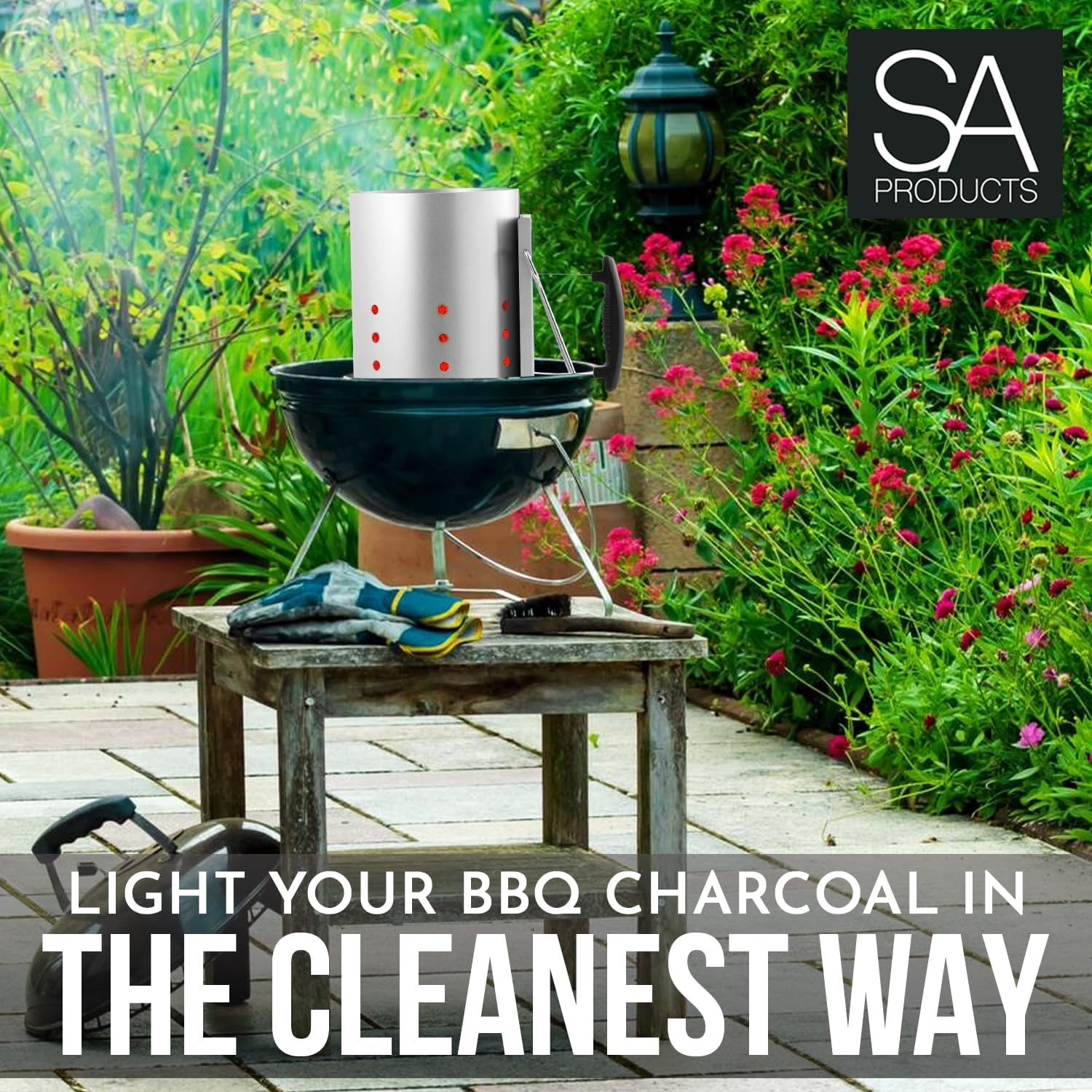 Detalle de SA Products BBQ Chimney Starter – Aluminium Charcoal Lighter Canister with Heat-Insulated Handle