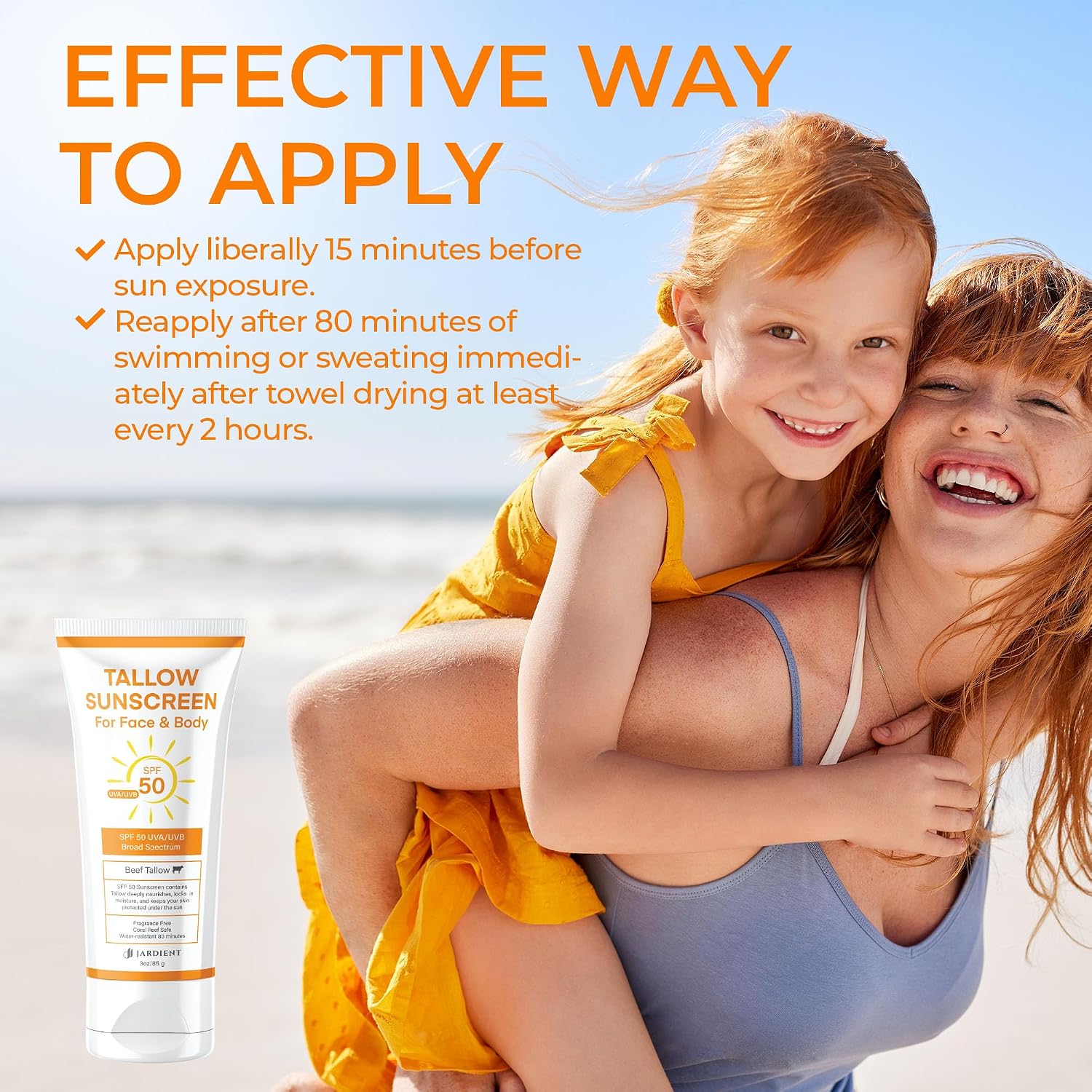 Detalle de Beef Tallow Sunscreen SPF 50 with Mineral – Instant, Non-Greasy Zinc Oxide Sunblock (3 Fl oz / 85g)