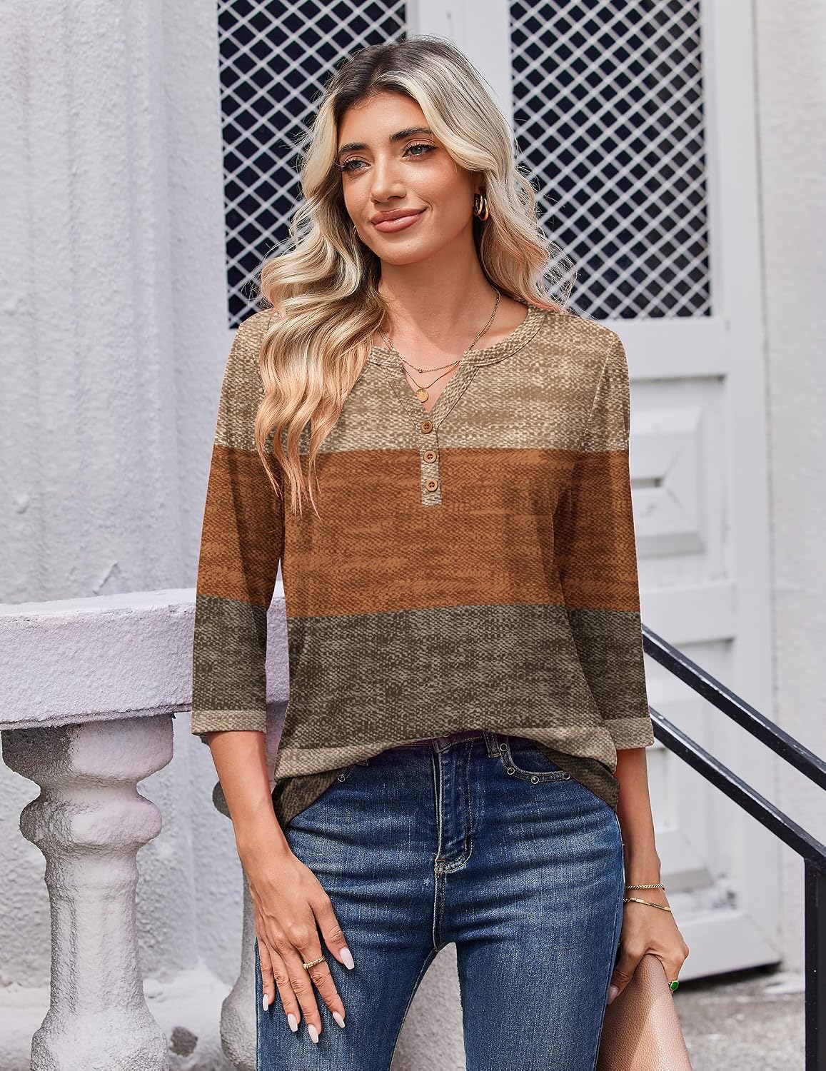Detalle de Zeagoo 3/4 Sleeve Women’s Tops: Casual Dressy Summer Blouses for Work and Beyond