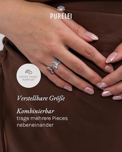 Detalle 2 de Purelei Leaf Ring Damen – Gold, 14K vergoldet, wasserfestes Edelstahl-Design mit Anti-Stress-Funktion