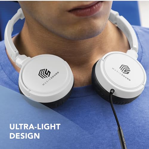 Detalle de Music Sound Headband Basic: auriculares con cable: supraaurales, micrófono y plegables en blanco