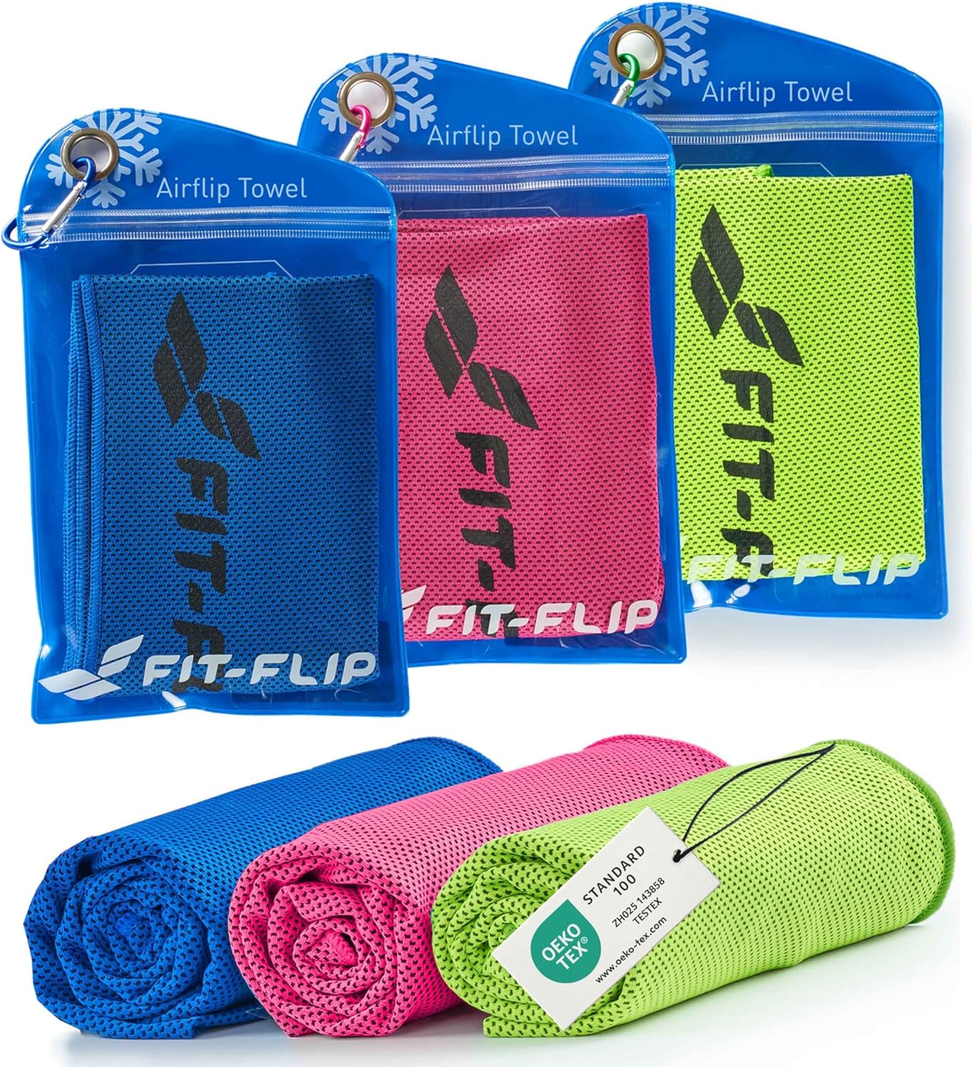 Fit-Flip Kühltuch 3er Set – kühlendes Mikrofaser-Handtuch für Sport und Fitness