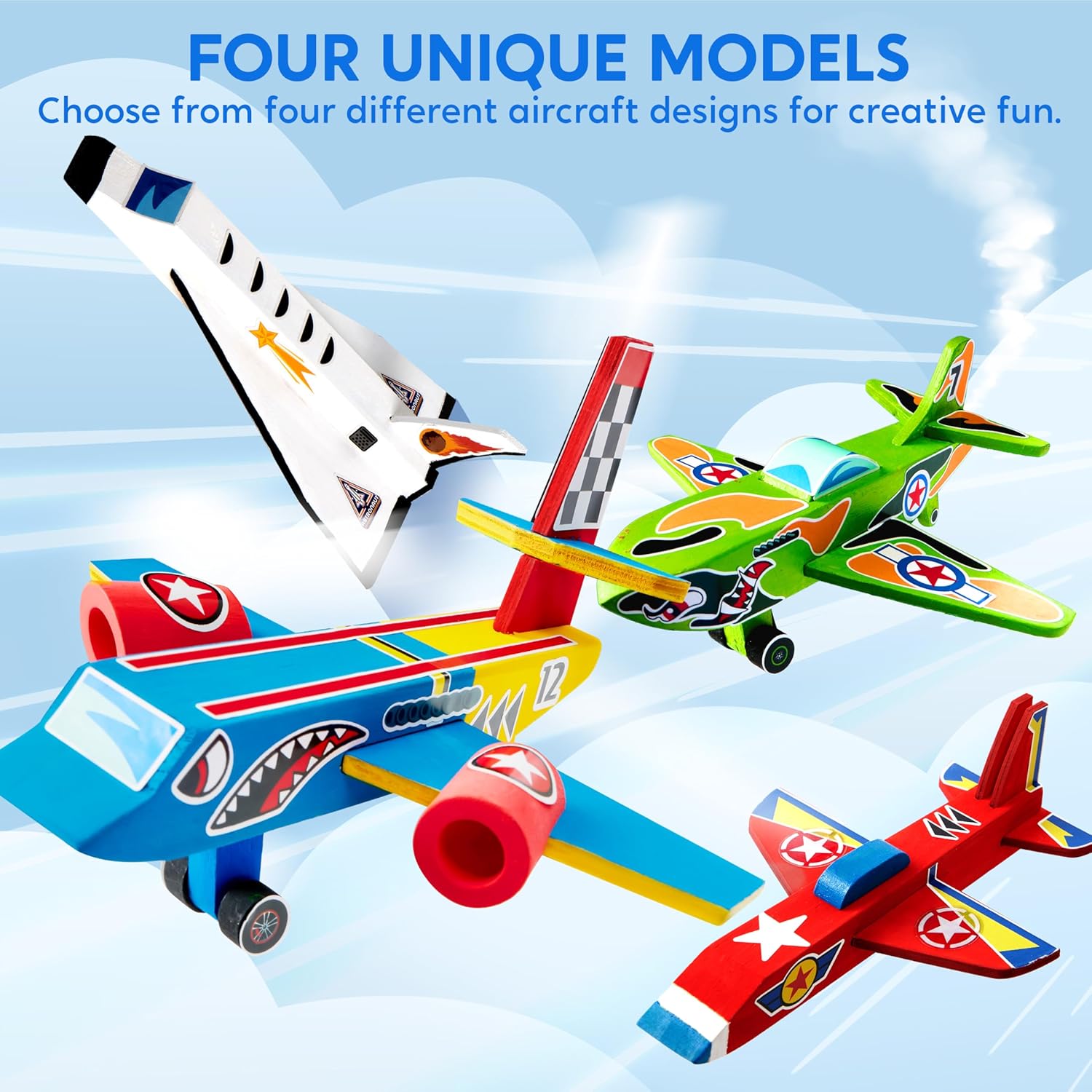Detalle 2 de Klever Kits 4PC Airplane Painting Kit: Create Your Own Wooden Aircrafts for Kids (Ages 6–12)