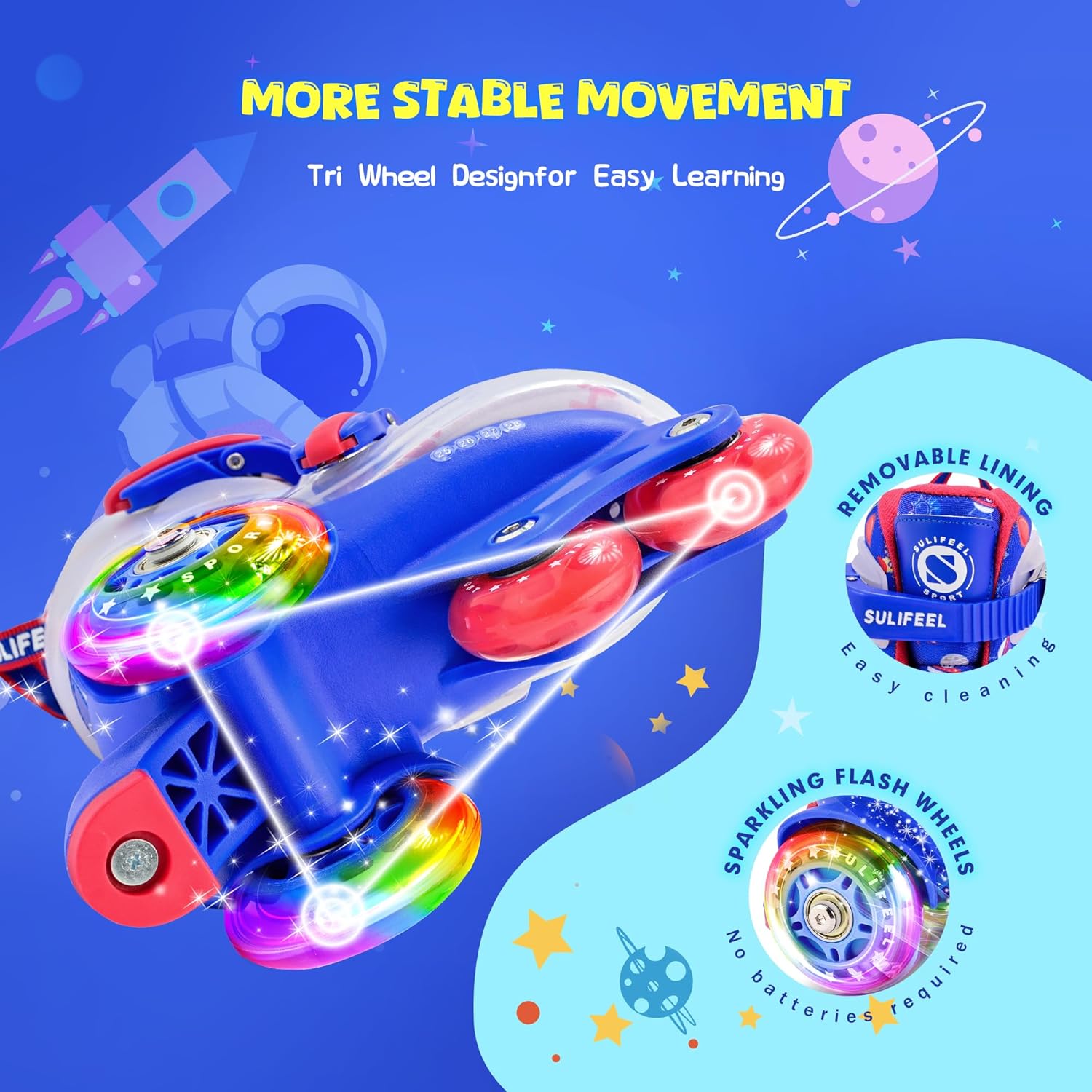 Thumbnail 3 de SULIFEEL Adjustable Roller Skates for Kids: Three-Point Balance, Light-Up Wheels, Beginner-Friendly