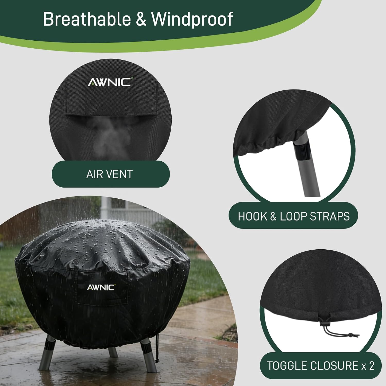 Thumbnail 4 de AWNIC Round Fire Pit Cover 36-Inch