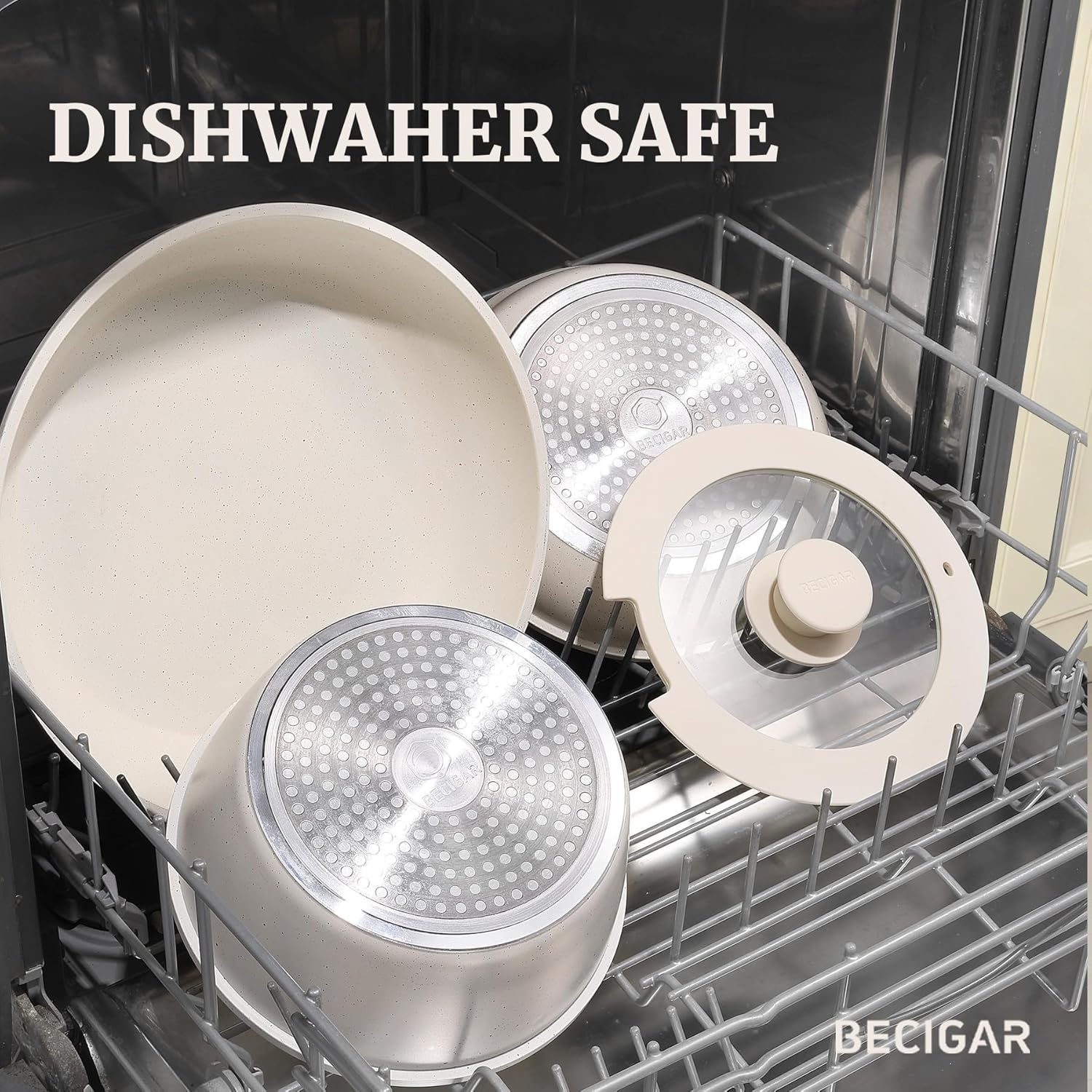 Thumbnail 5 de BECIGAR 8-Piece Ceramic Nonstick Cookware Set with Detachable Handle (Induction & Oven Safe)