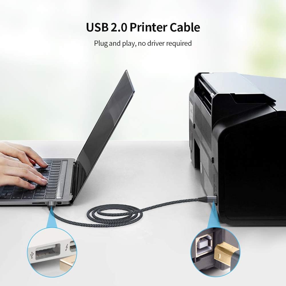 Thumbnail 2 de SUNGUY USB-Druckerkabel 3 m (USB A auf USB B, USB 2.0) Nylon, grau – für Drucker & Scanner