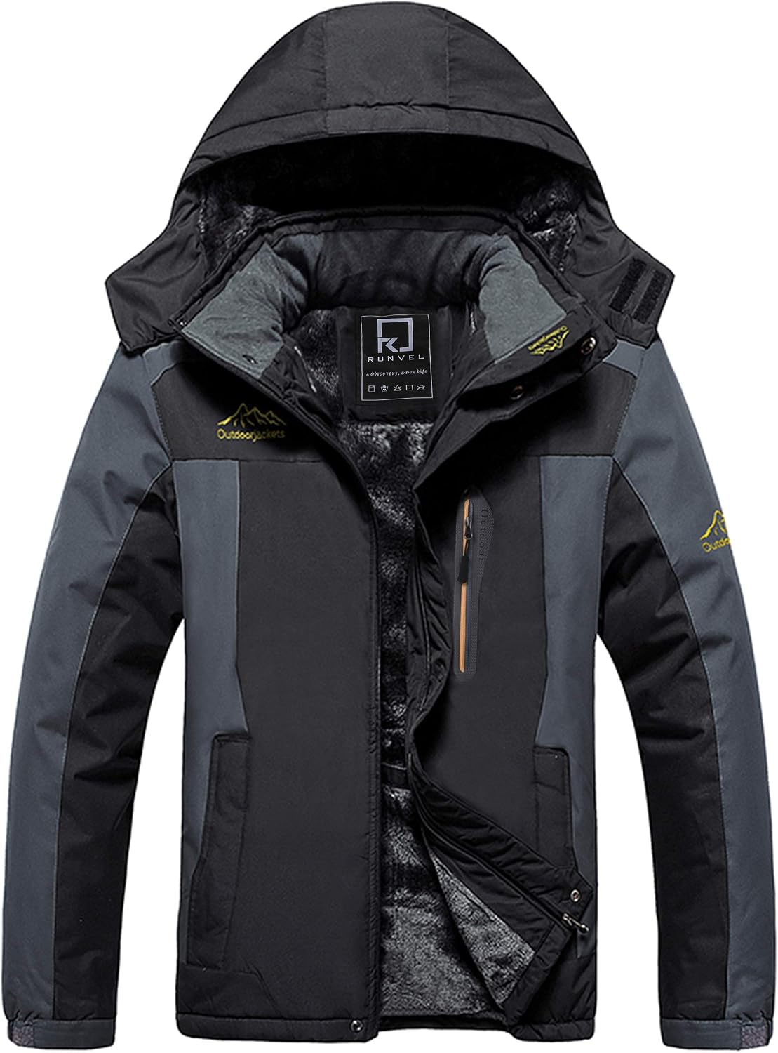 Detalle de R RUNVEL Men's Waterproof Fleece Jacket with Detachable Hood