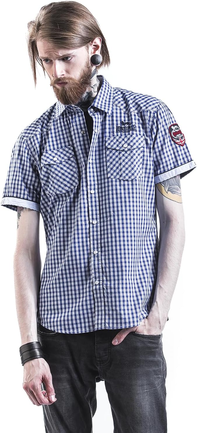 Detalle de Lonsdale Berny – męska koszula slim fit w kratę, krótki rękaw