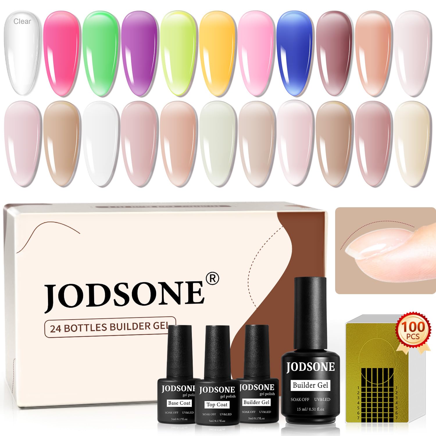 Detalle de JODSONE Builder Color Gel Top Coat Base Coat Extension Gel – 22 Stück Kit