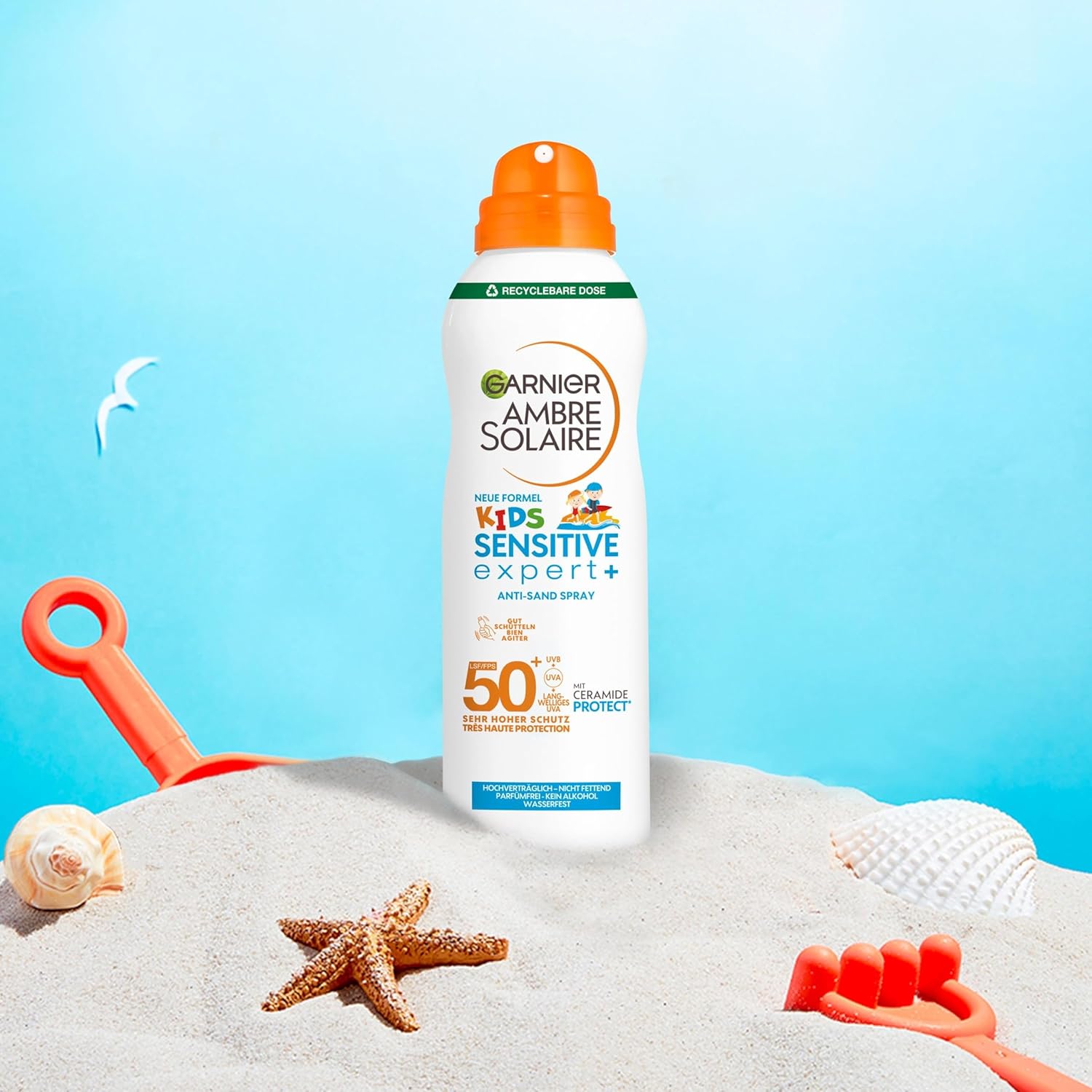 Detalle de Garnier Ambre Solaire Kids Sensitive expert+ Anti-Sand Spray LSF 50+ – 150 ml