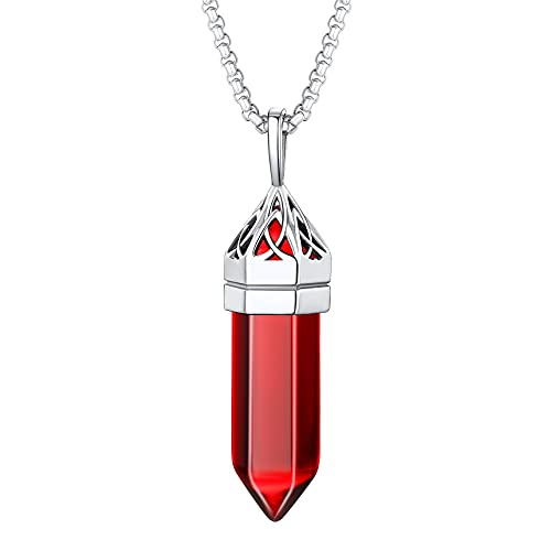 Detalle de Bestyle collar de piedra hexagonal con colgante natural granate de enero (acero inoxidable 316L)