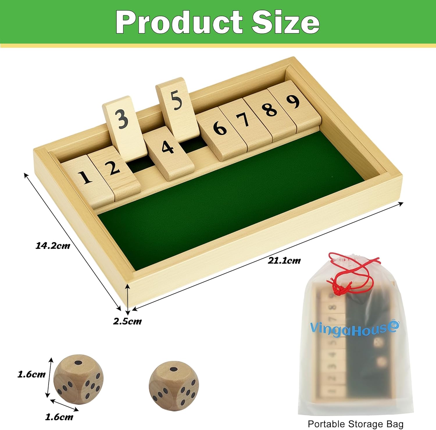 Detalle 1 de VingaHouse Shut the Box Game โ 2-player wooden board ๐ฒ