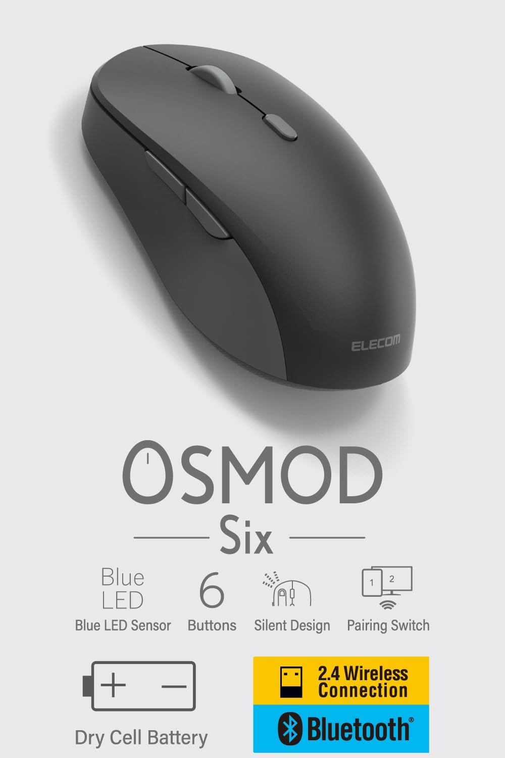 Detalle de エレコム OSMOD Six M-MY30MBSABK 静音ワイヤレスマウス 6ボタン・Bluetooth/2.4GHz対応