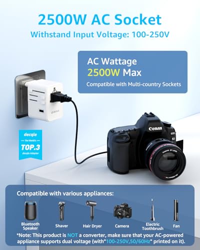 Detalle 2 de decqle Adaptateur Prise Universelle avec 3 ports USB-C et 2 USB-A pour 224+ pays