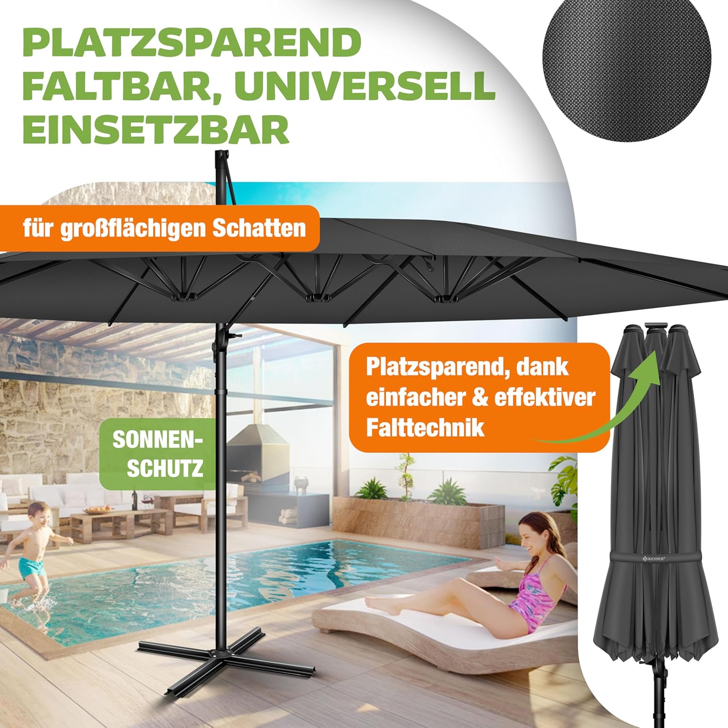 Thumbnail 3 de KESSER® Doppelsonnenschirm 4,6 m x 2,7 m mit Kurbel, Ständer, neigbar/360° drehbar