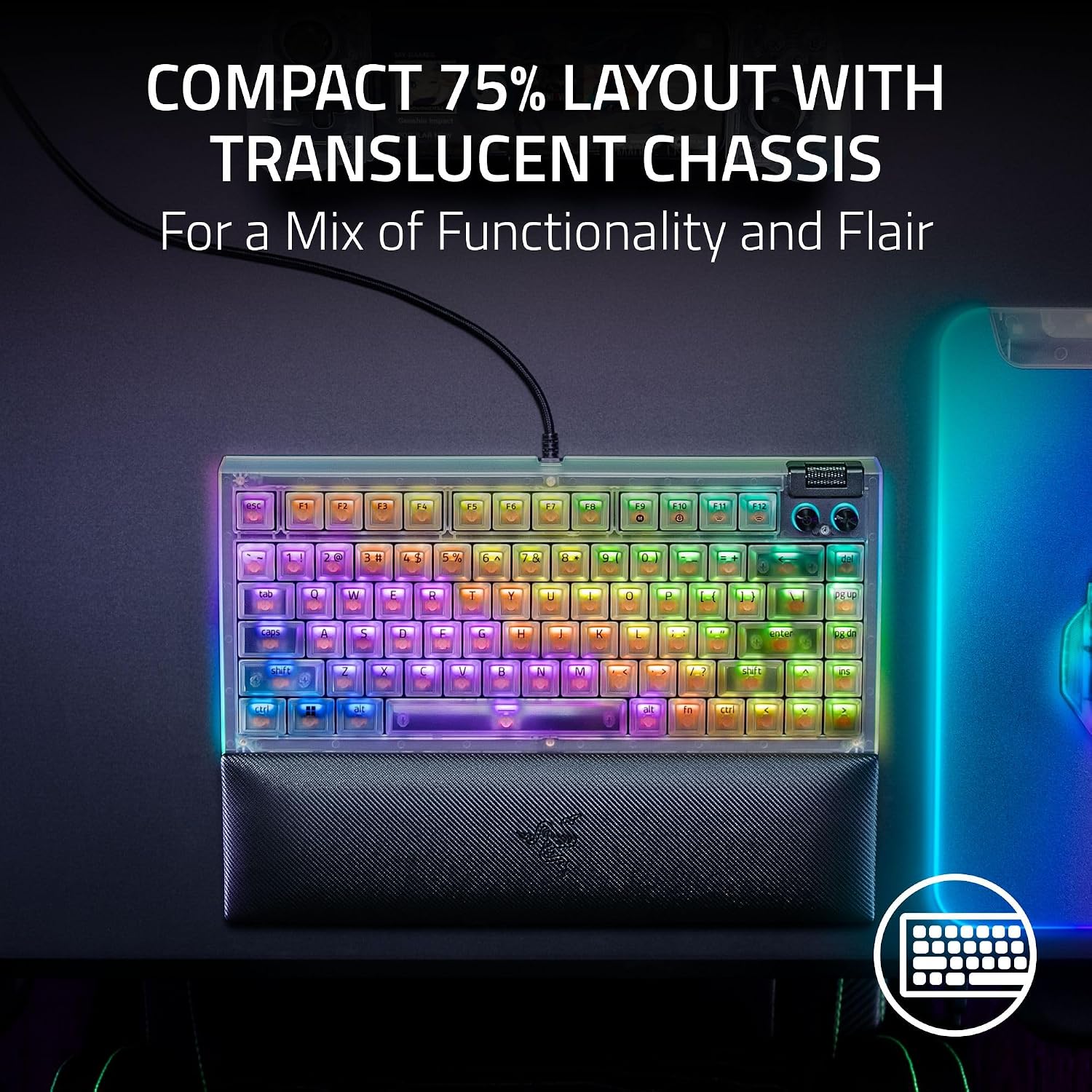 Detalle de Razer BlackWidow V4 RZ03-05003600-R3U1 75% Mechanical Gaming Keyboard, Phantom White