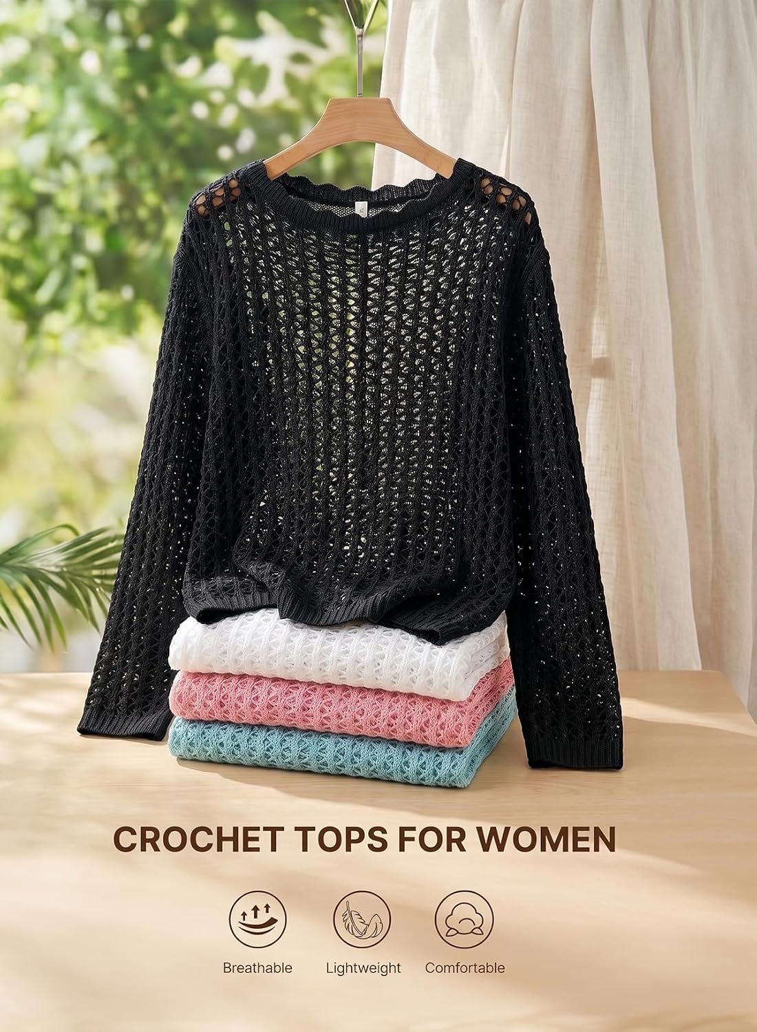 Thumbnail 5 de EVALESS Off The Shoulder Loose Knit Summer Sweater for Women (100% Acrylic)