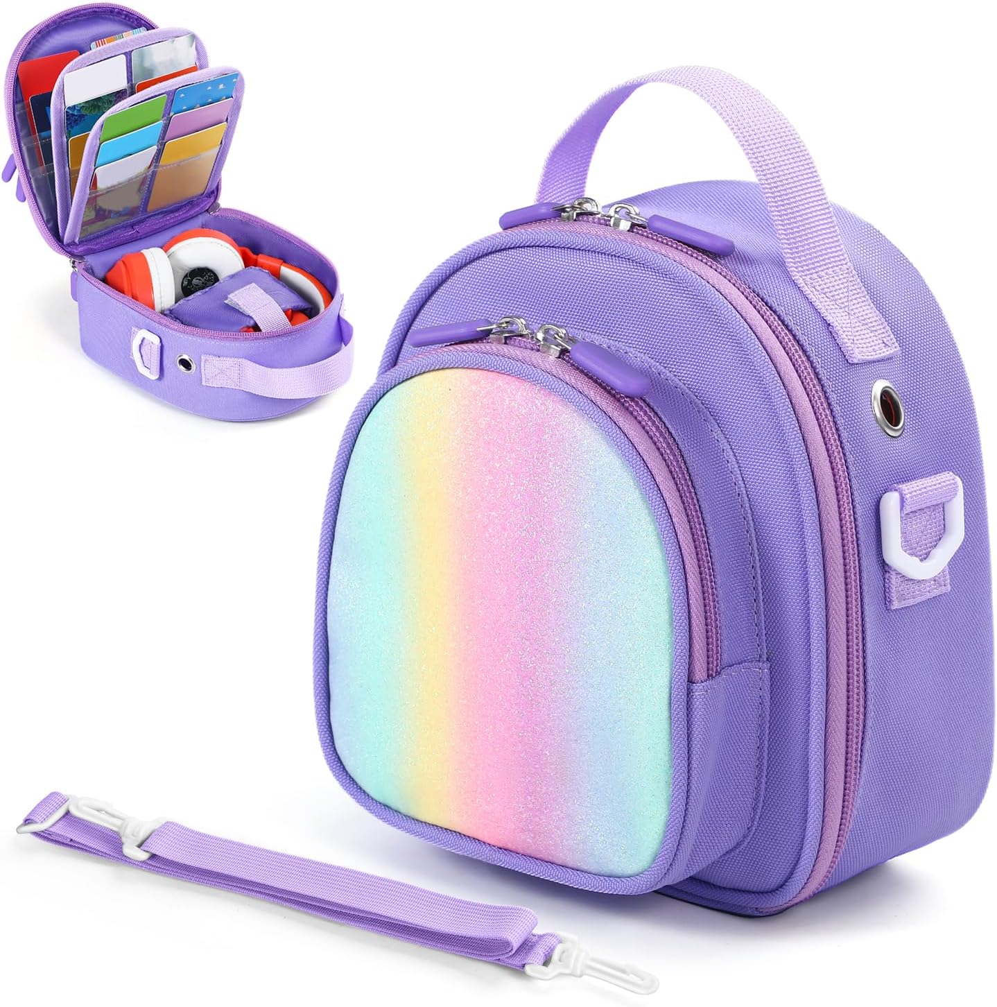 Detalle de Piaclen Carrying Case Compatible with Yoto Mini (2024 Edition) — 30-Card Storage Bag with Handle & Shoulder Strap (Purple)