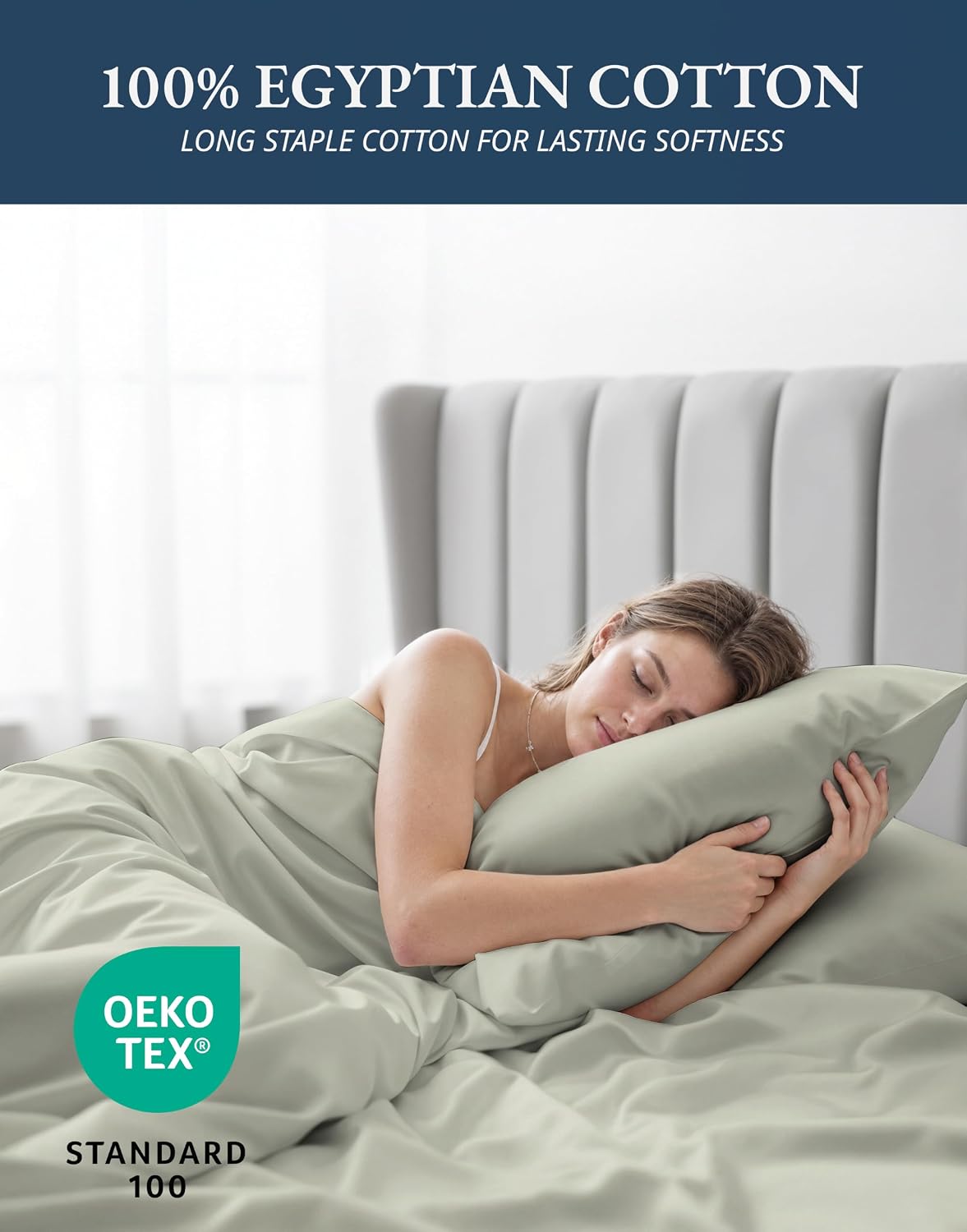 Detalle de Lane Linen 100% Egyptian Cotton California King Bed Sheet Set (16" Deep Pocket) — Mineral