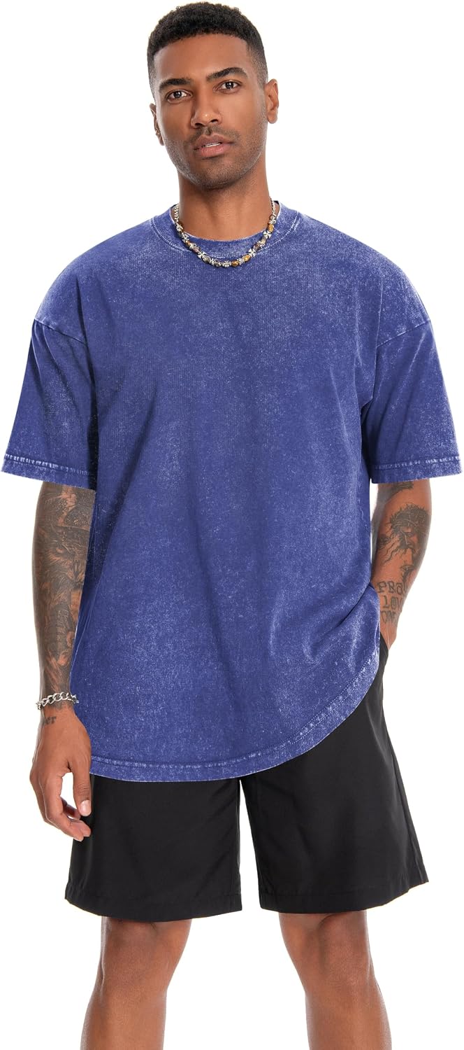 Detalle 2 de Oversized TShirts for Men Short Sleeve Vintage Washed Basic Loose Tees 2026