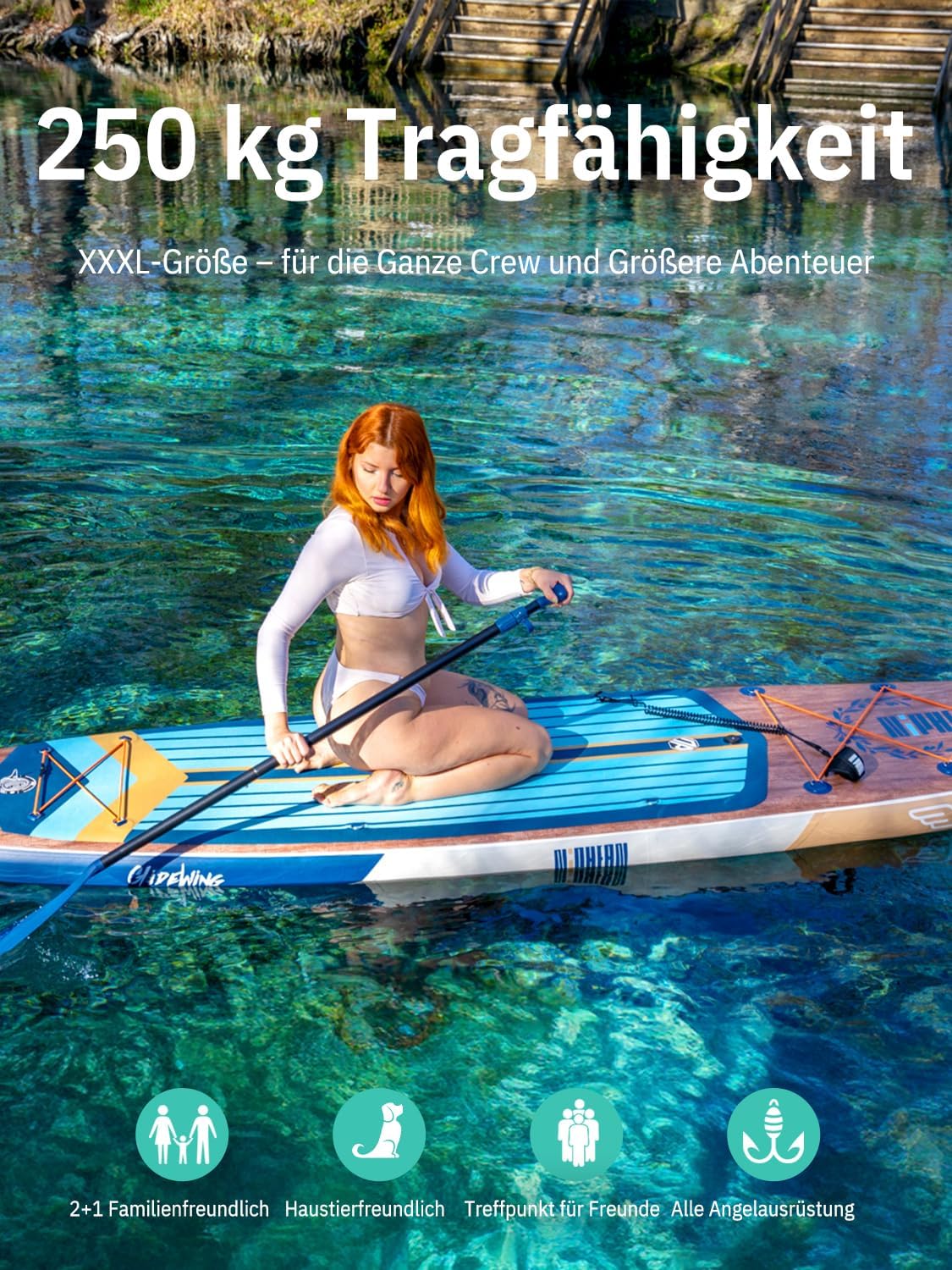 Detalle de Niphean (Extra Groß) Stand Up Paddling Board – 2+1 Personen, Stabilität & Vielseitigkeit für Familie und Paare