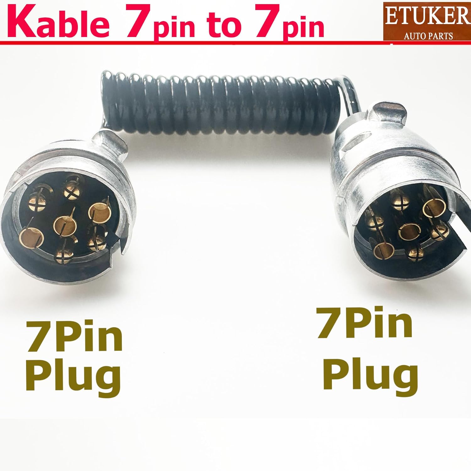 Detalle de ETUKER 7-Pin Extension Coiled Cable, 2m Spiral Copper Lead for Trailer Towing (7-7 Pin)