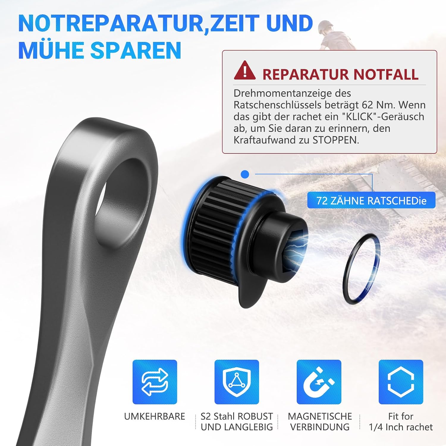 Detalle de Scalnuvyyh XT10XJL-11504997 – zestaw narzędzi rowerowych z grzechotką 1/4″ i 13 bitami