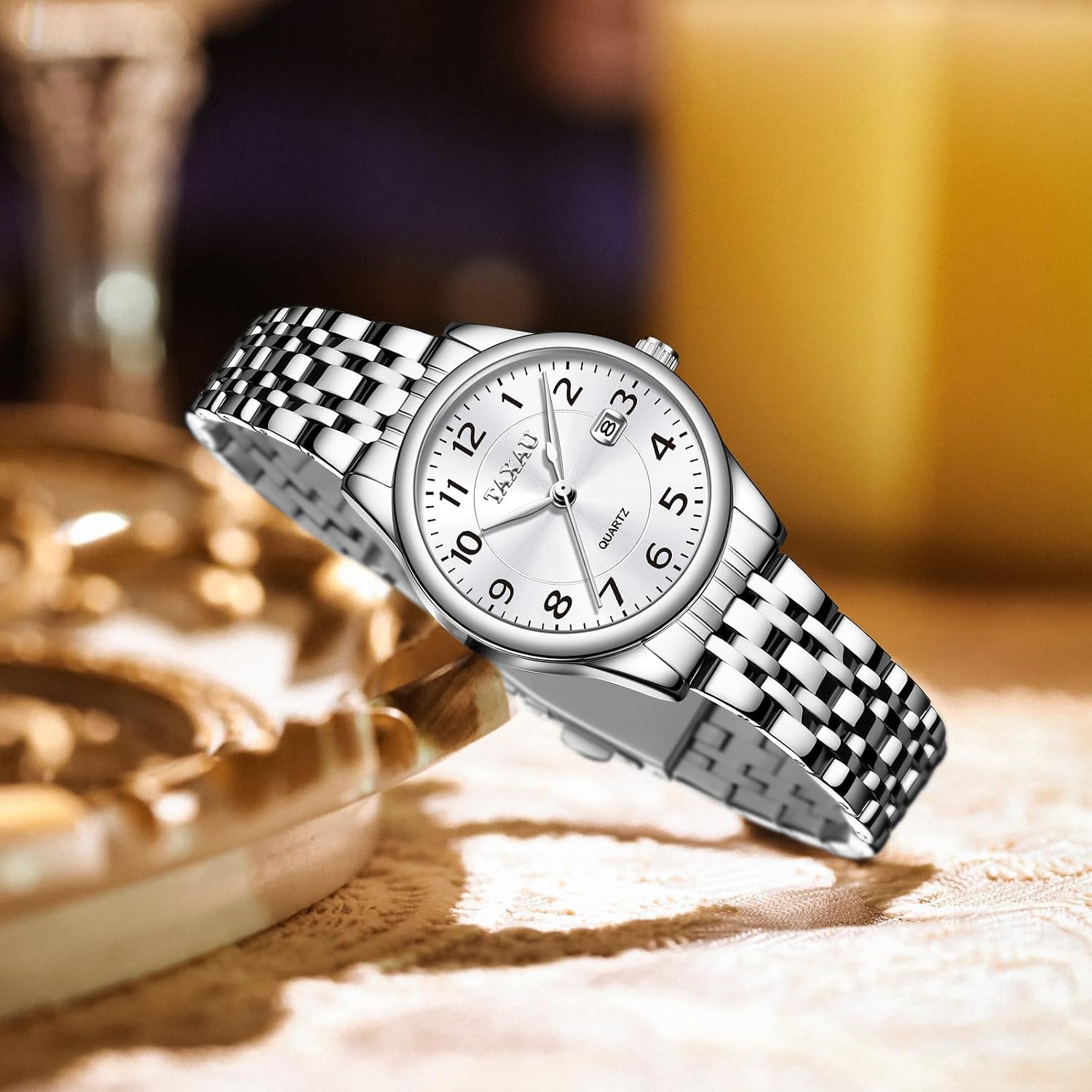 Thumbnail 1 de Taxau Damen-Armbanduhr mit Datum: klassisches, kleines Zifferblatt im Edelstahlband (Quarz)