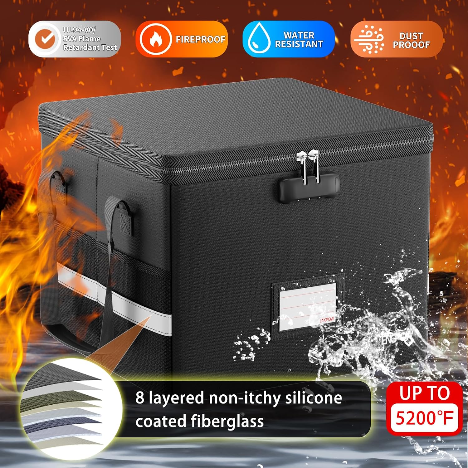 Detalle de ENGPOW EG086 Fireproof Document Box, 36L Lockable Letter/Legal File Storage