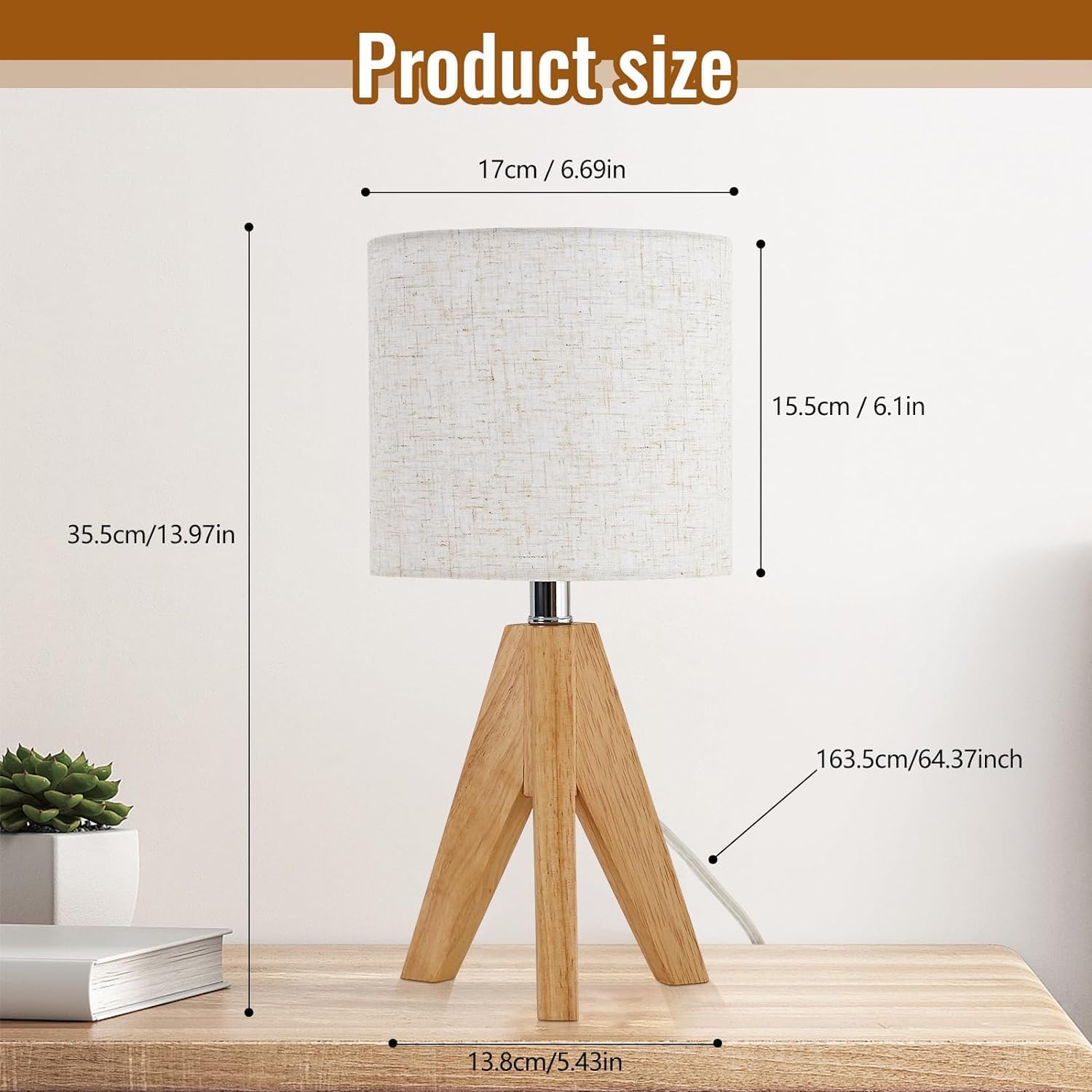 Detalle de Maichixin XLGZ-T1-005XX Wooden Tripod Table Lamps, 2-Pack with 3 Colour Temperatures