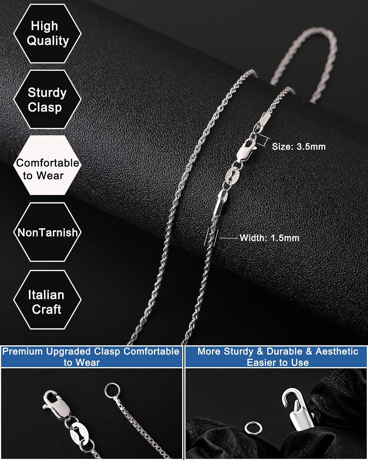 Detalle de FUNEIA Silver Necklace, 925 Sterling Silver