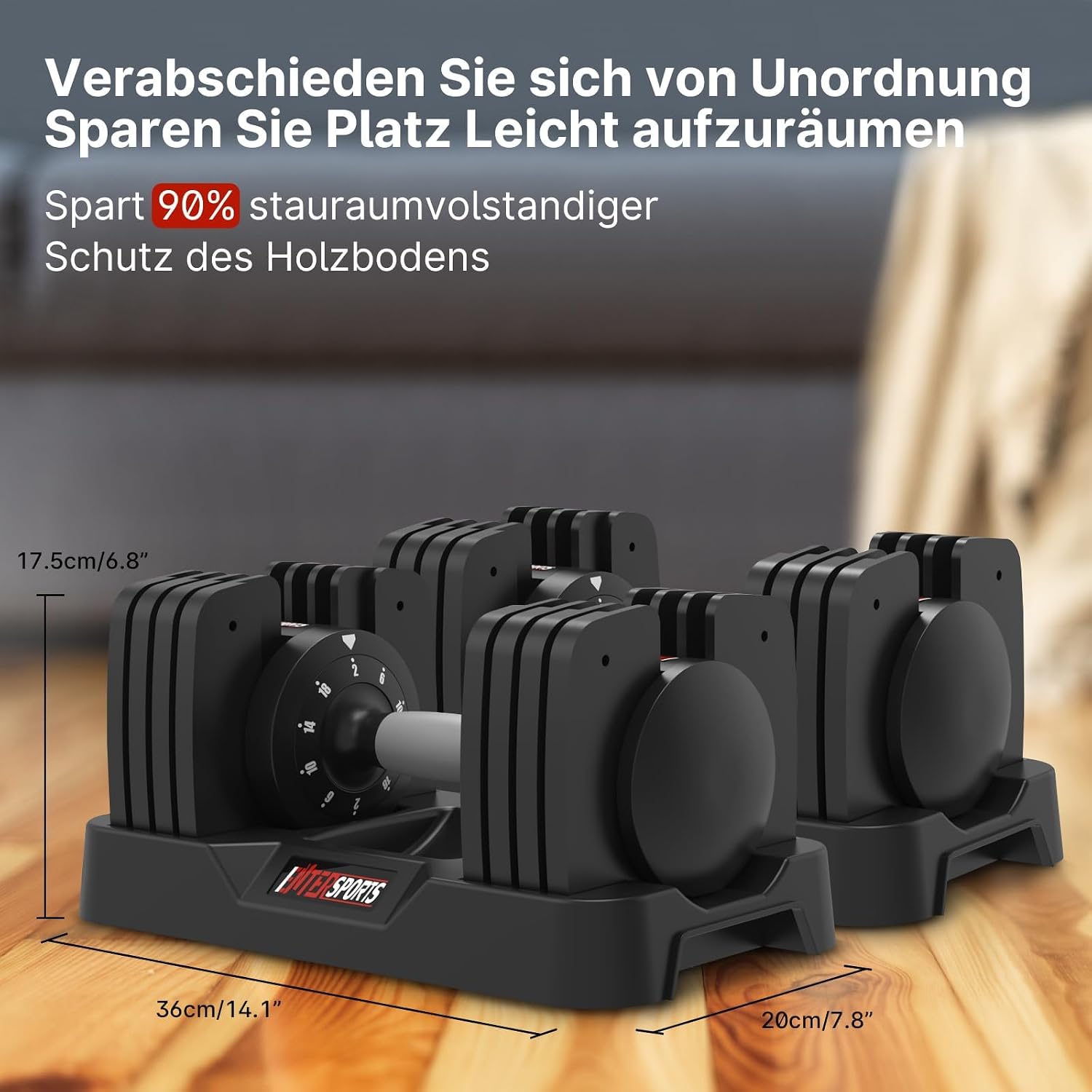 Detalle de EnterSports verstellbare Kurzhanteln 12 kg/18 kg/27 kg mit rutschfestem Griff – platzsparend für Training zuhause & Studio