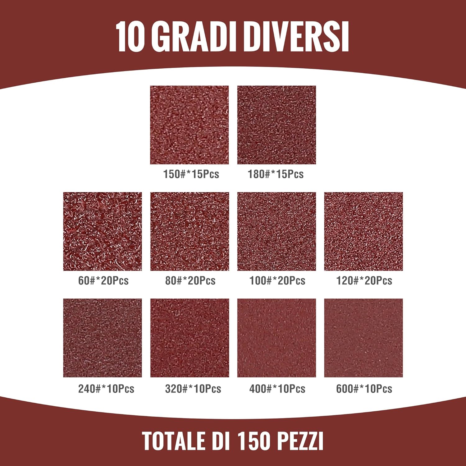 Detalle de WORKPRO set da 150 dischi abrasivi 125 mm con 8 fori e grane miste (60–600)