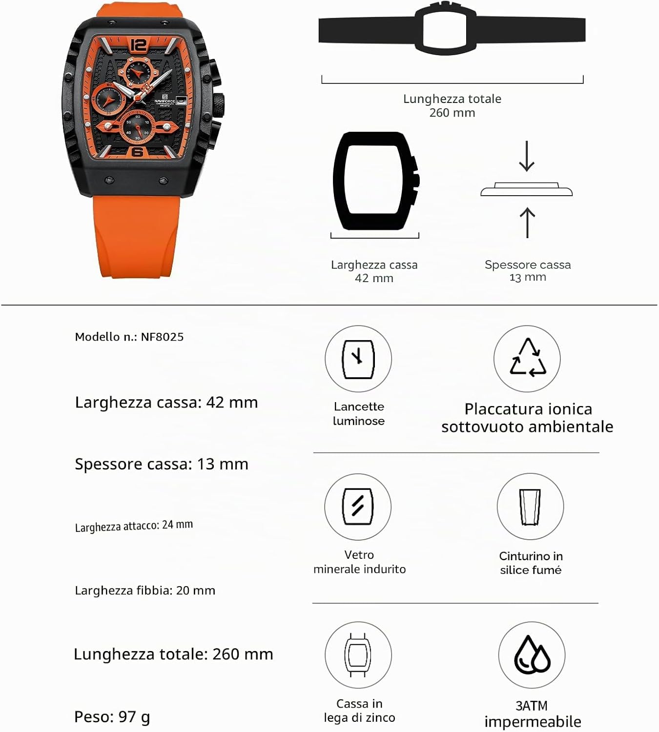 Detalle de Naviforce Orologio al quarzo da uomo con datario settimanale – analogico, cinturino silicone