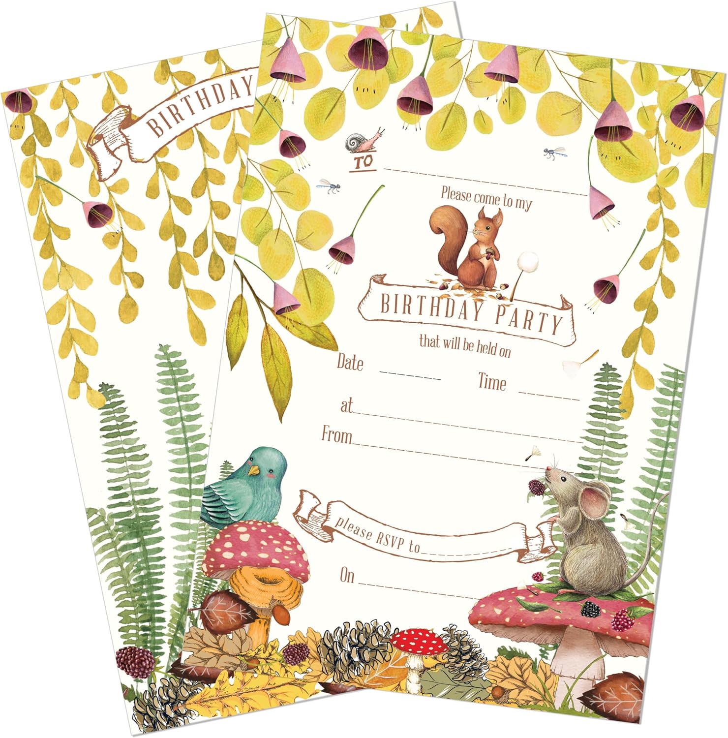 Thumbnail 6 de M & G Mustard & Gray children’s party invitations (Nature woodland) – A5, pack of 24