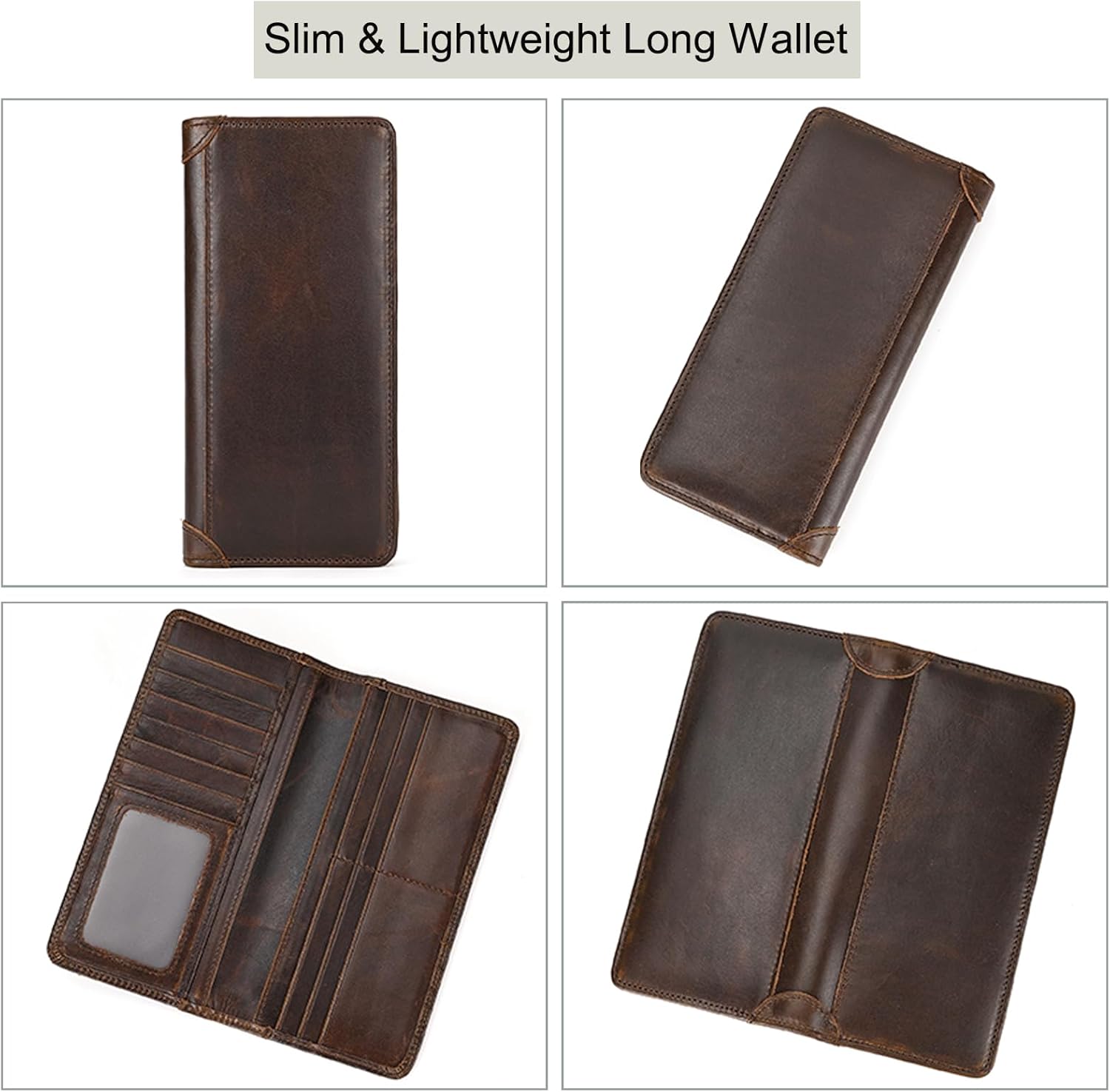 Thumbnail 1 de LUUFAN Men's Genuine Leather Long Wallet with Zipper Pocket – Vintage Bifold Checkbook Purse