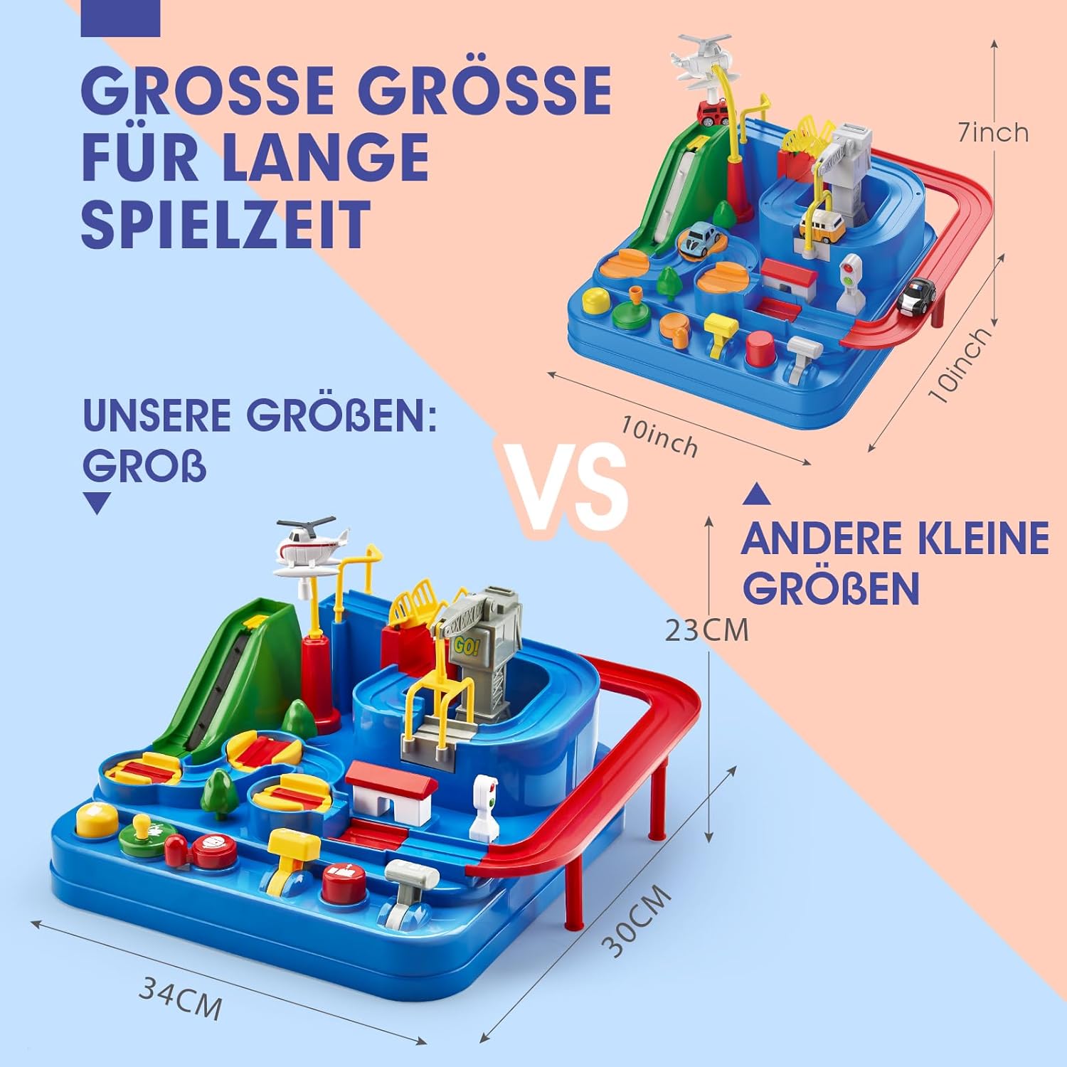 Detalle de hahaland Auto-Spielzeug ab 3 Jahre – interaktive Rennbahn mit 3 Fahrzeugen, Montessori & STEM