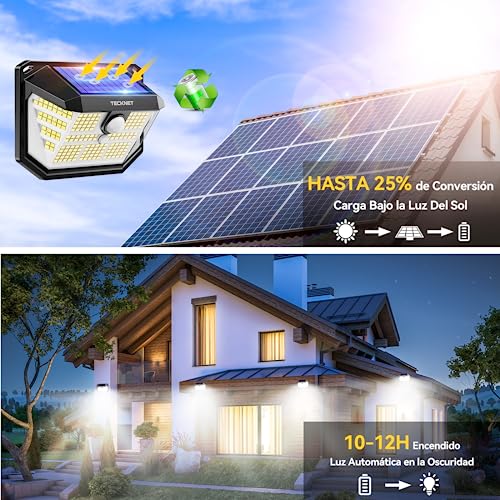 Thumbnail 1 de TECKNET Luz Solar Exterior con 231 LED, 300° de Iluminación y Sensor de Movimiento (4 Paquetes) | Ideal para Jardín y Garaje