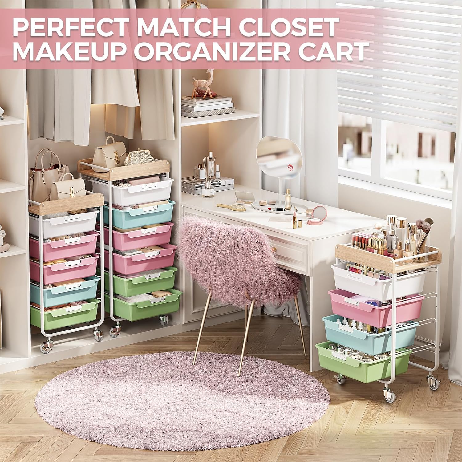 Thumbnail 6 de SYKIARIOL 1431+1233+1432 Utility Cart with 5 Colorful Drawers and Wood Top
