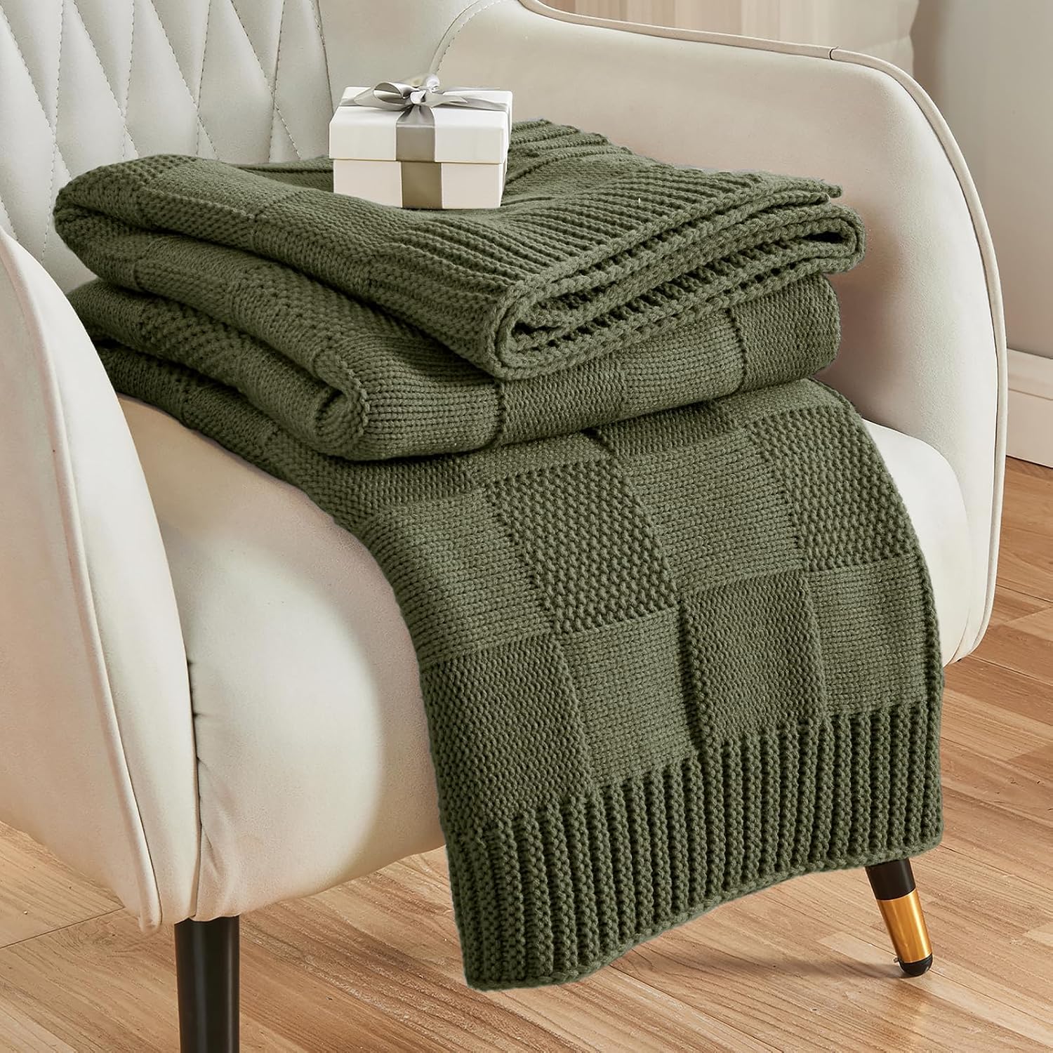 Detalle de CozeCube Check Knit Throw Blanket 60ร80" ๐