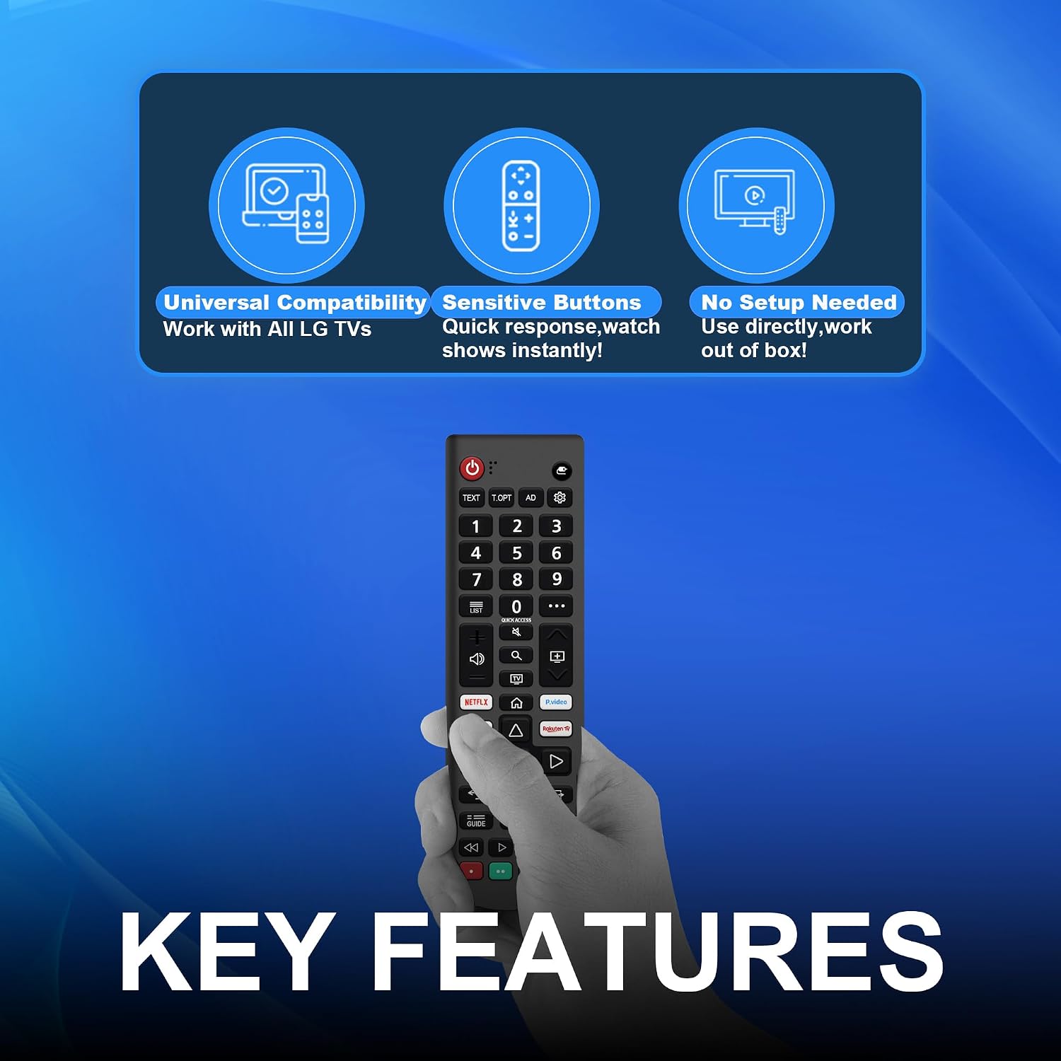 Thumbnail 3 de Universal Remote Control for LG Smart TV (AKB76037605) – Replacement with Netflix, Prime Video, Disney+ & Rakuten Shortcuts