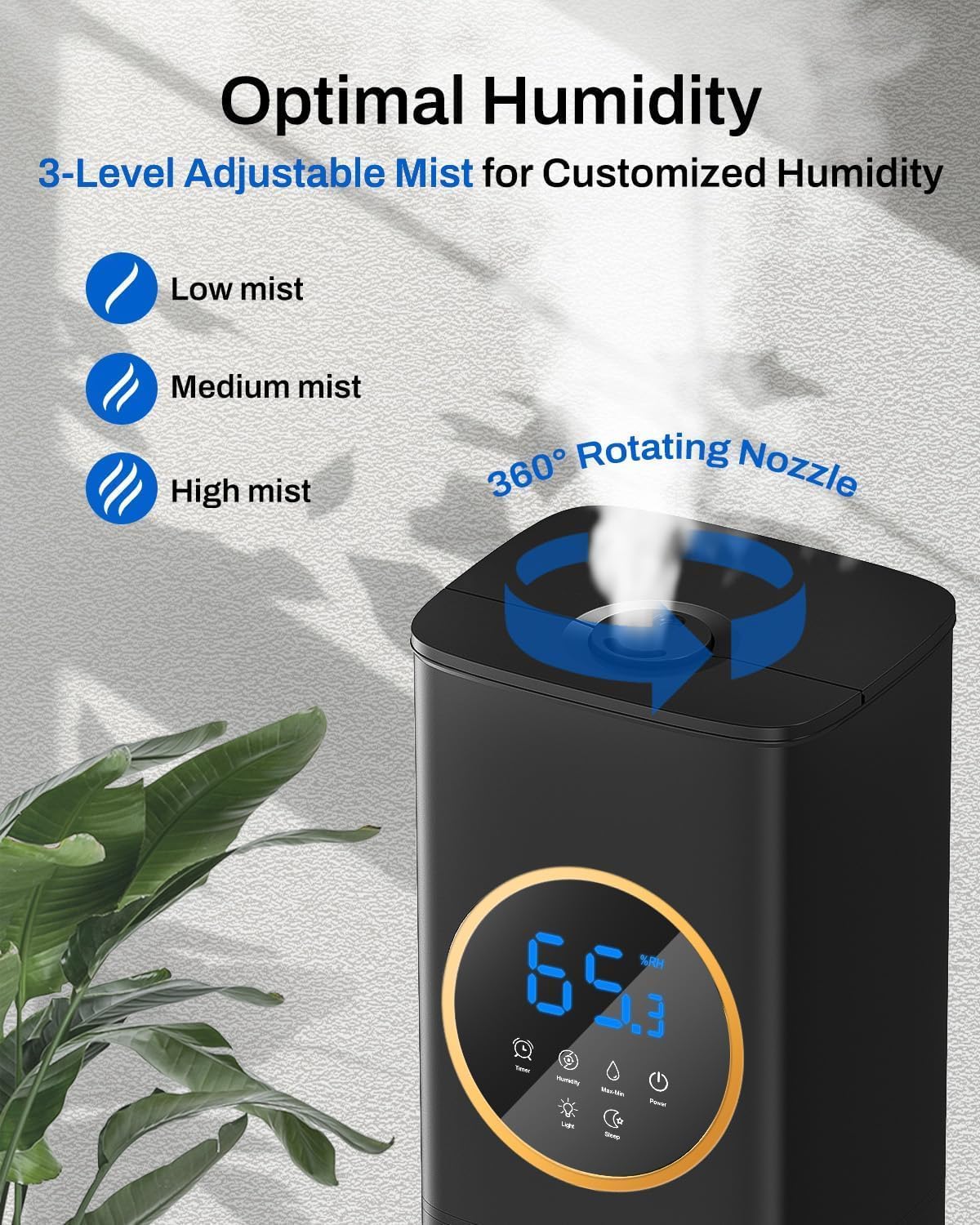 Detalle de Lacidoll LCD-MH-2303-B-CA 8L Cool-Mist Humidifier, Top-Fill, Black