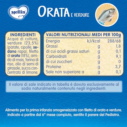 Detalle de Mellin Omogeneizzati Mix Gusti Pesce con Verdure 12x80g – 100% Naturale