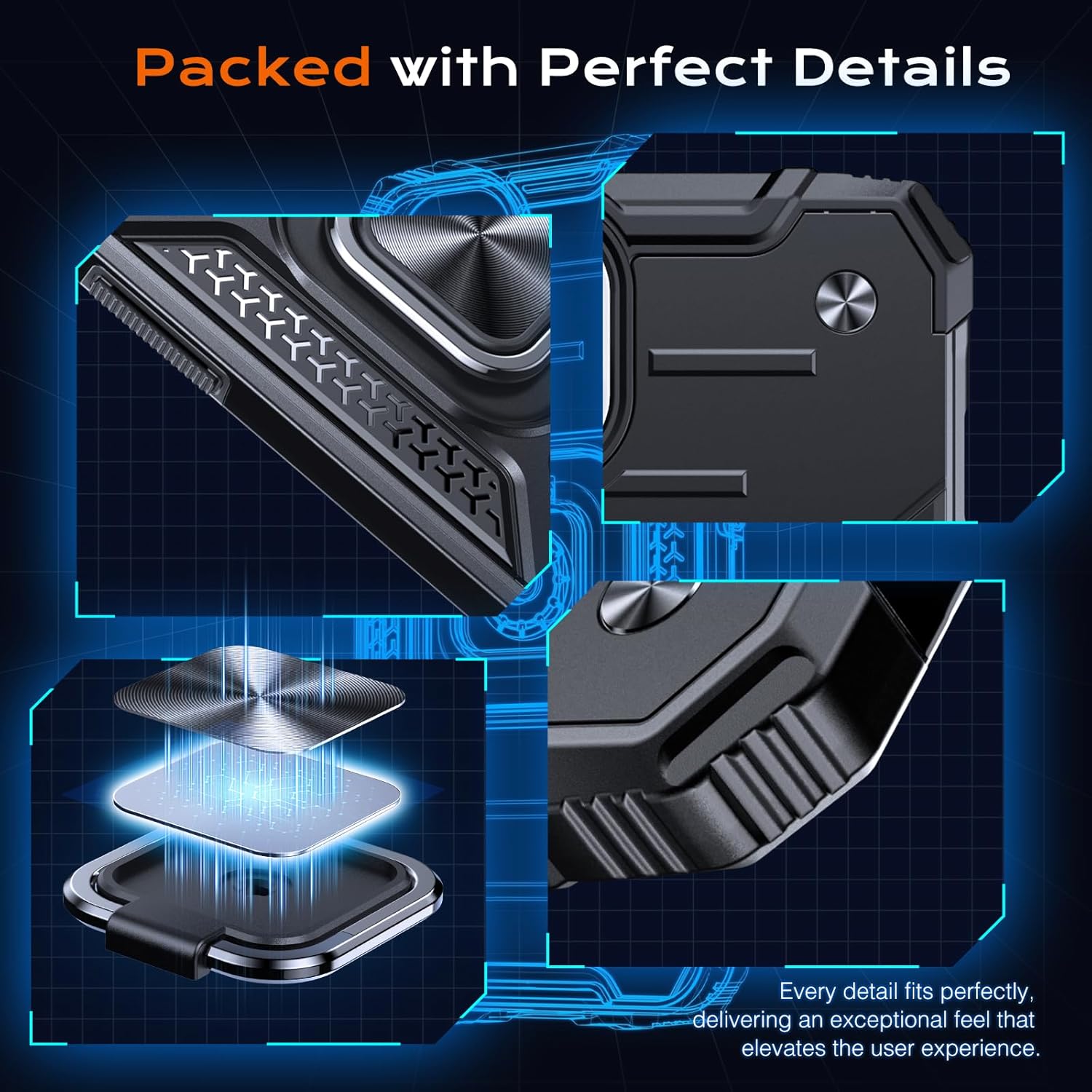 Thumbnail 3 de Anqrp Armor Handyhülle für iPhone 17 mit Ring-Ständer – stoßfeste Schutzhülle mit Metallplatte für Magnethalter, Schwarz