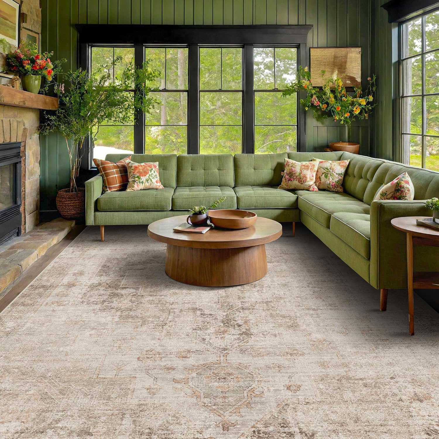 Detalle de Hazo Haus 10x14 Neutral Farmhouse Area Rug