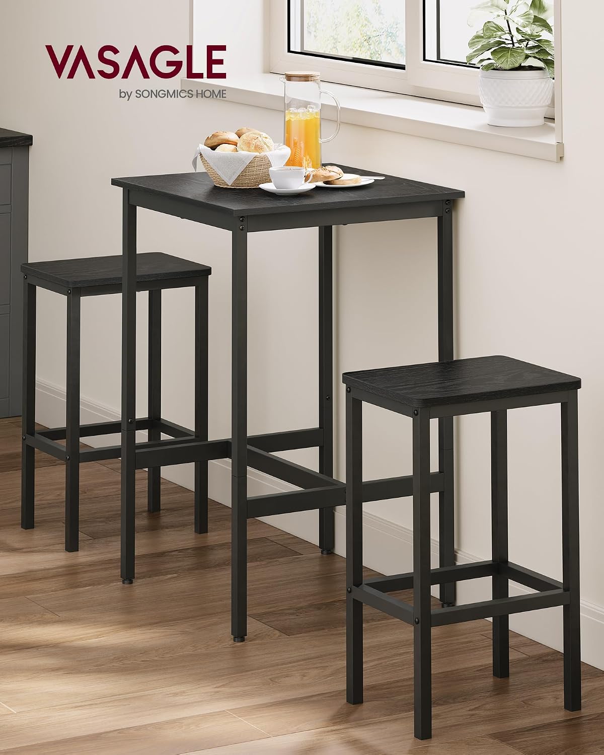 Detalle de VASAGLE tavolo da bar con sgabelli LBT017B56, set cucina 60 x 60 x 90 cm con 2 sgabelli